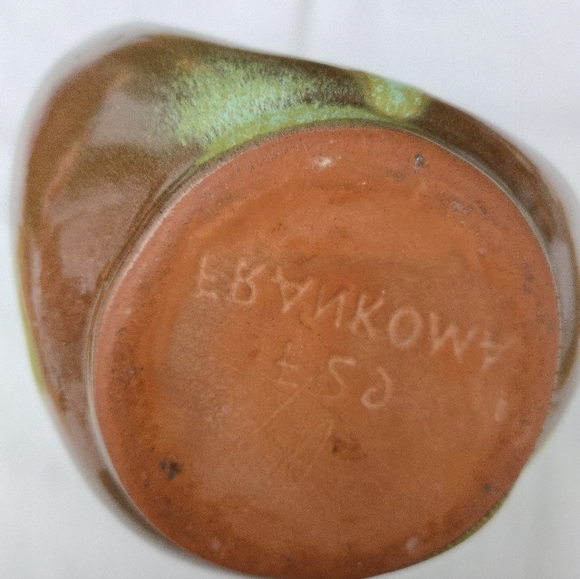 Vtg. Frankoma Pottery Free Form Drapery Planter/Bowl 'Praire Green' Glaze, 1940s - Picture 8 of 13